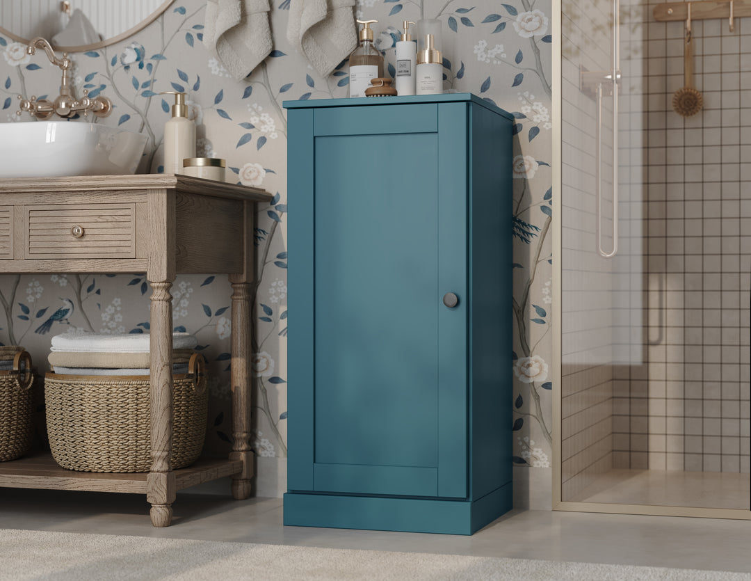 100% Solid Wood Bathroom Storage Cabinet, Shaker Door, 2 Drawers, Adjustable Shelves, 16.5" Wide, 35.75" Tall
