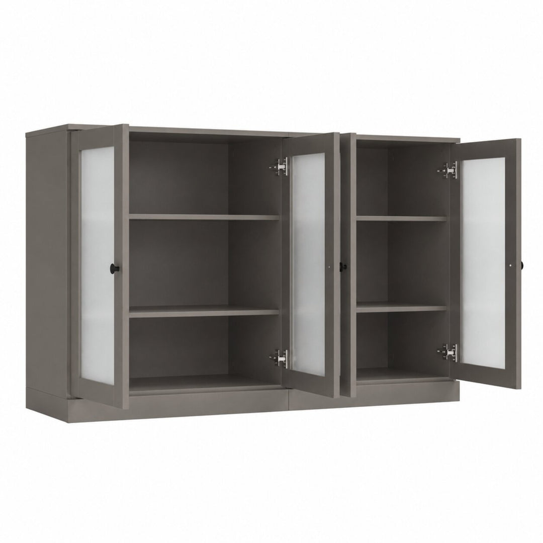 100% Solid Wood TV Stand with Frosted Glass Doors and Adjustable Shelves for TVs up to 64"