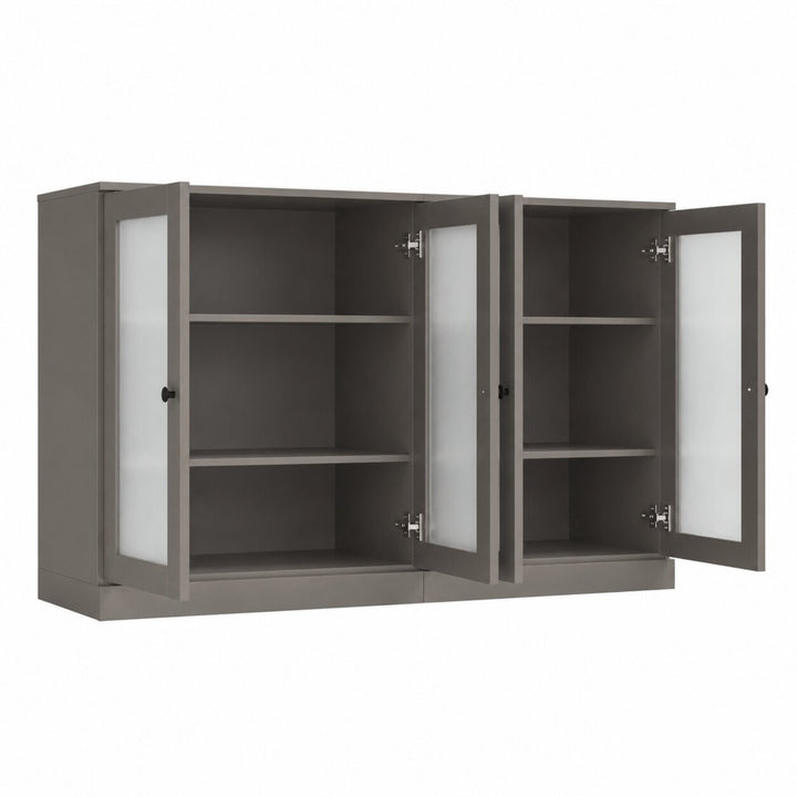 100% Solid Wood TV Stand with Frosted Glass Doors and Adjustable Shelves for TVs up to 64"