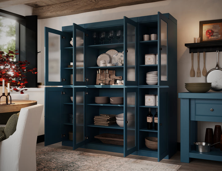 100% Solid Brazilian Pine Wood 65" Pantry Cabinet with Frosted Glass, Shaker Doors and Adjustable Shelves