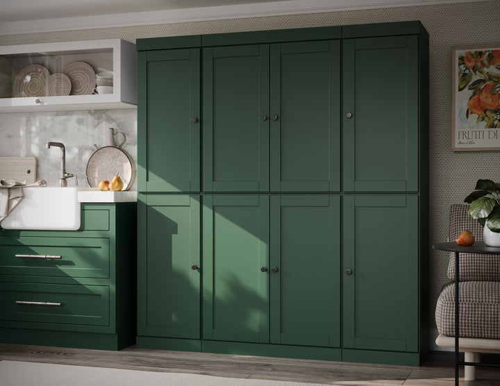 100% Solid Wood 65" Pantry Cabinet, 8 Shaker Wood Doors, 2 Drawers