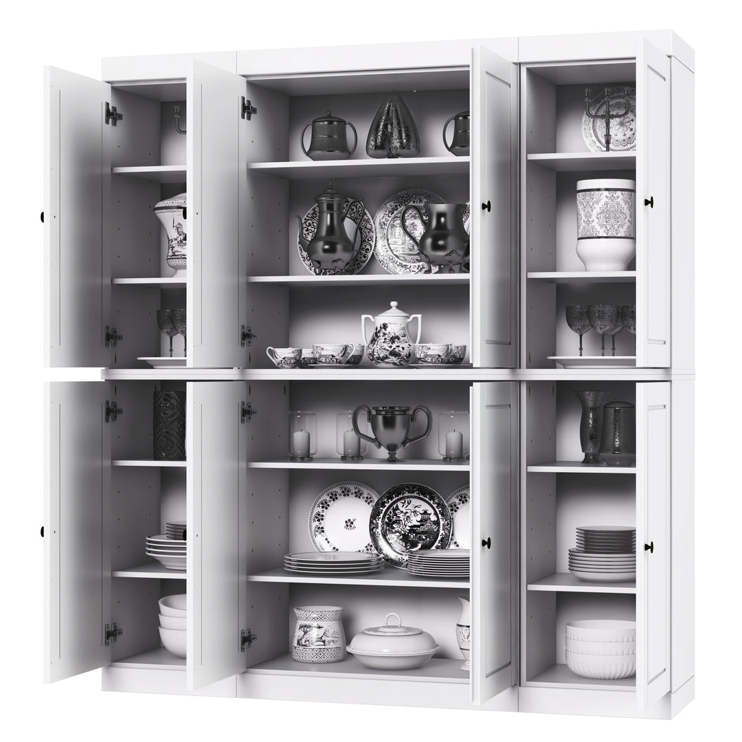 100% Solid Wood Kitchen Pantry Cabinet, Tall Freestanding Modular Storage with Raised Panel Doors, Adjustable Shelves, 65" W x 71.5" H