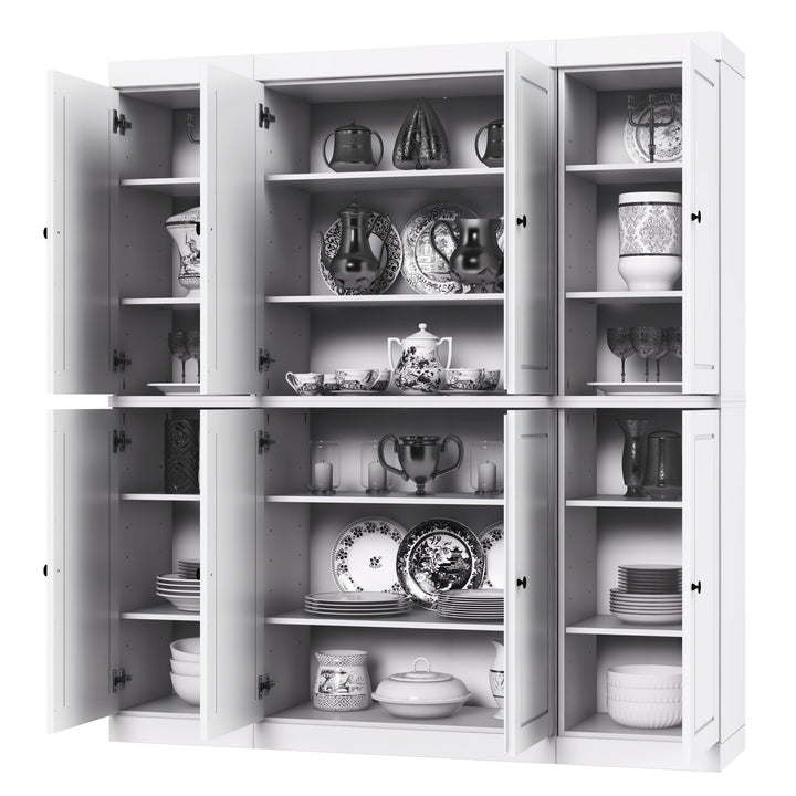 100% Solid Wood Kitchen Pantry Cabinet, Tall Freestanding Modular Storage with Raised Panel Doors, Adjustable Shelves, 65" W x 71.5" H