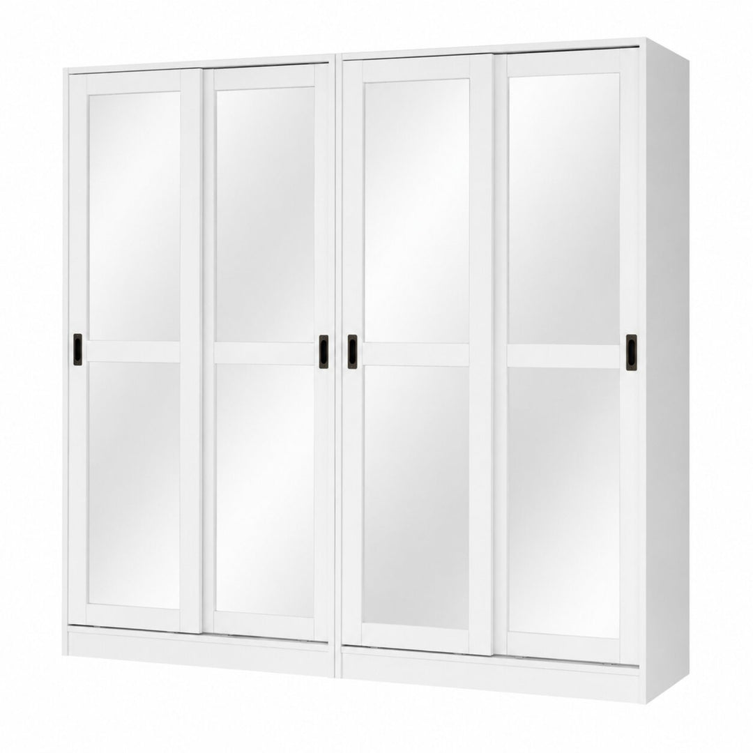 100% Solid Wood 4-Sliding Wardrobe with Mirrored Doors