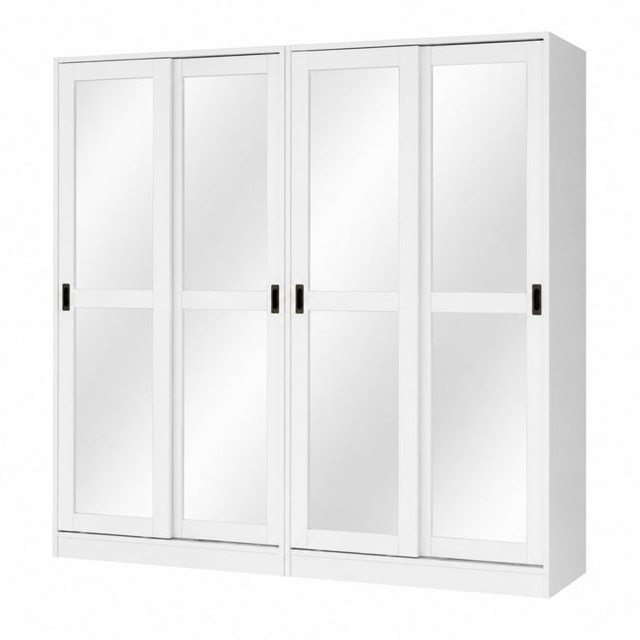 100% Solid Wood 4-Sliding Wardrobe with Mirrored Doors
