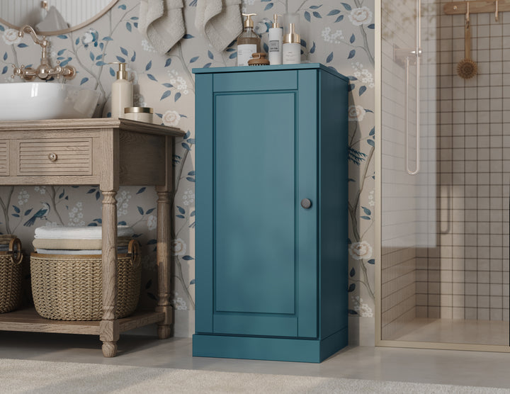 100% Solid Wood Bathroom Storage Cabinet, Raised Panel Door, 2 Drawers, Adjustable Shelves, 16.5" Wide, 35.75" Tall