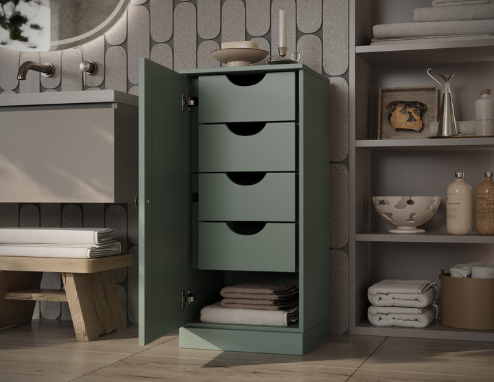 100% Solid Wood Bathroom Storage Cabinet, Raised Panel Door, 4 Drawers, Adjustable Shelves, 16.5" Wide, 35.75" Tall