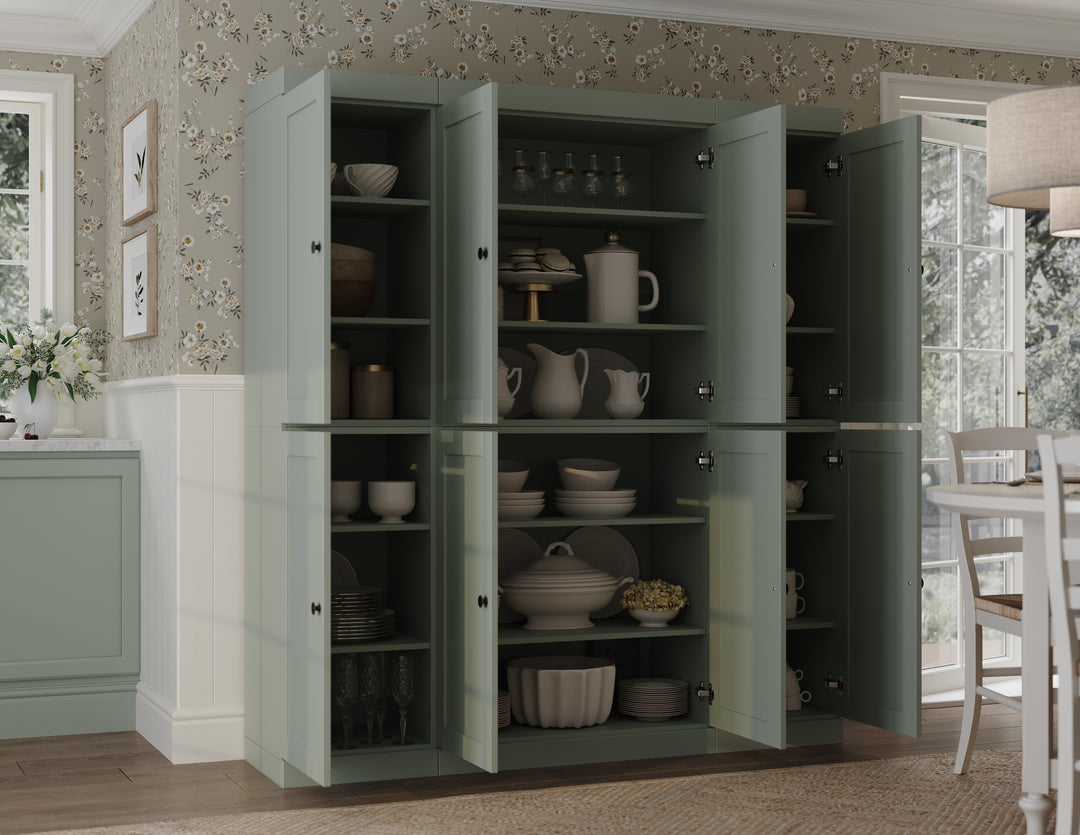 100% Solid Wood 65" Pantry Cabinet, 8 Shaker Wood Doors