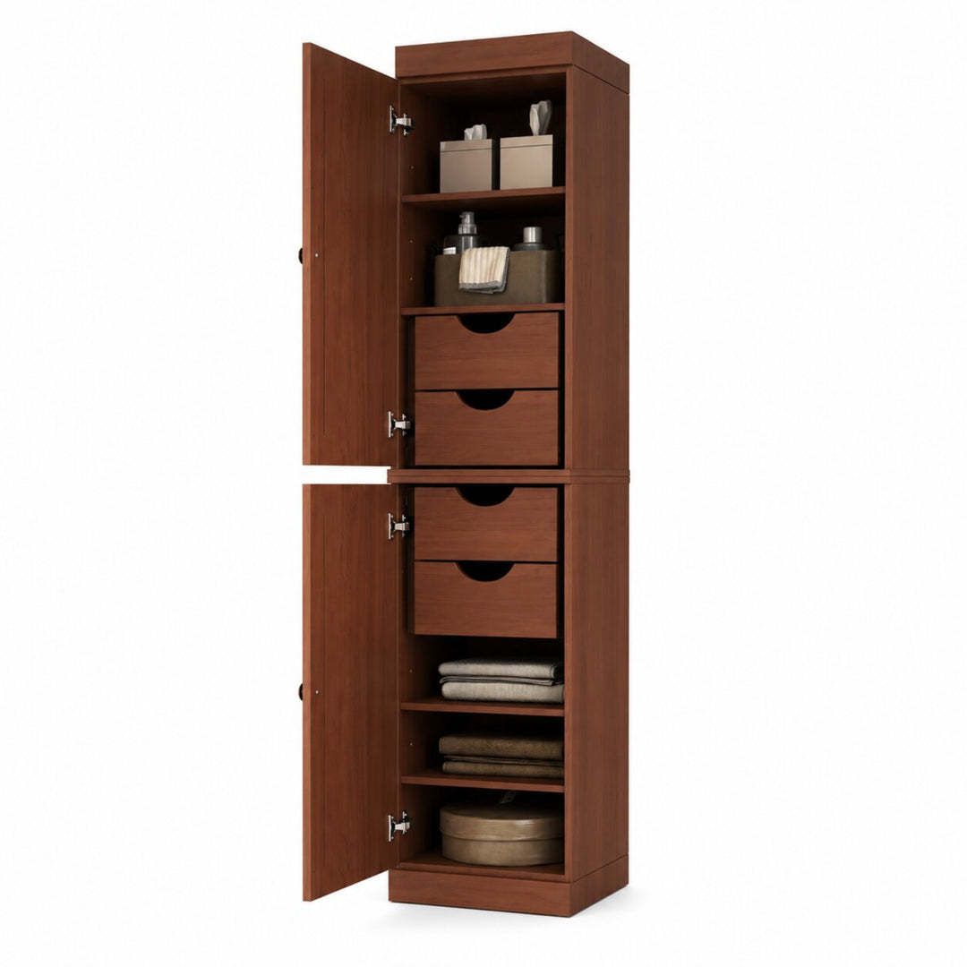 100% Solid Wood Bathroom Storage Cabinet, Shaker Doors, 4 Drawers, Adjustable Shelves, 16.5" Wide, 71.5" Tall