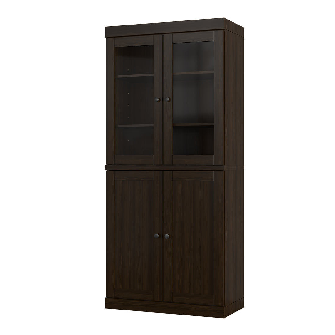 100% Solid Wood Kitchen Pantry China Cabinet, Tall Freestanding Modular Storage with Glass & Shaker Doors & 2 Drawers, Adjustable Shelves, 32" W x 71.5" H