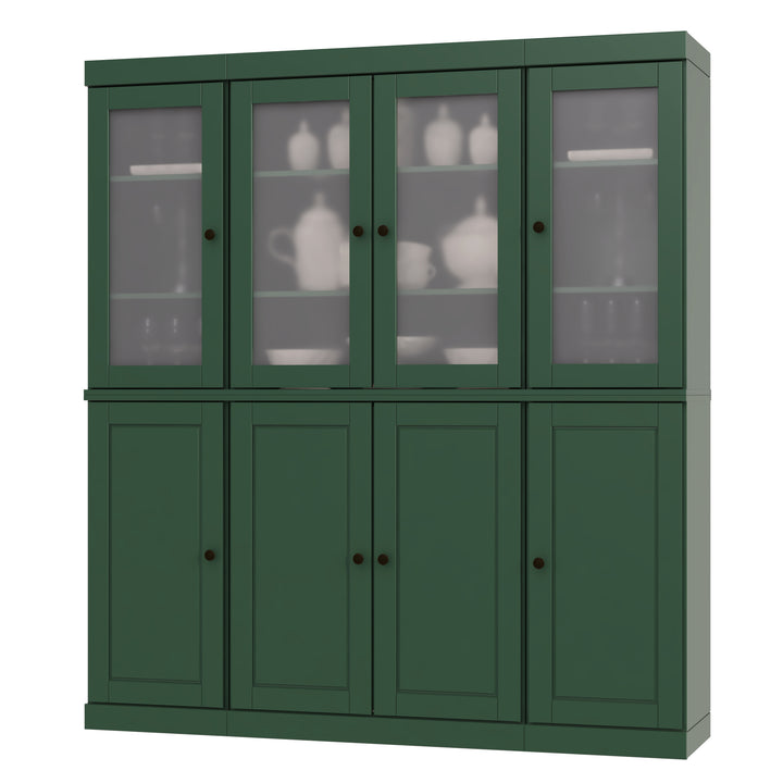 100% Solid Wood 65" Pantry Cabinet, 4 Frosted Glass, 4 Raised Panel Wood Doors