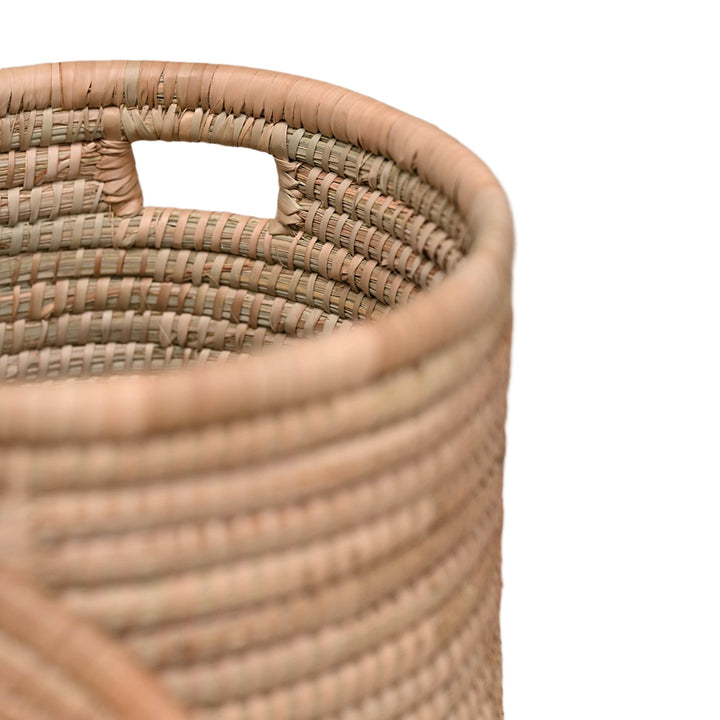 100% Handwoven Natural Rattan 19" Round Basket with Lid & Handles, Boho Farmhouse Decorative Laundry & Storage Organizer, Handcrafted – Authentic African Craftsmanship, Baskets - Palace Imports