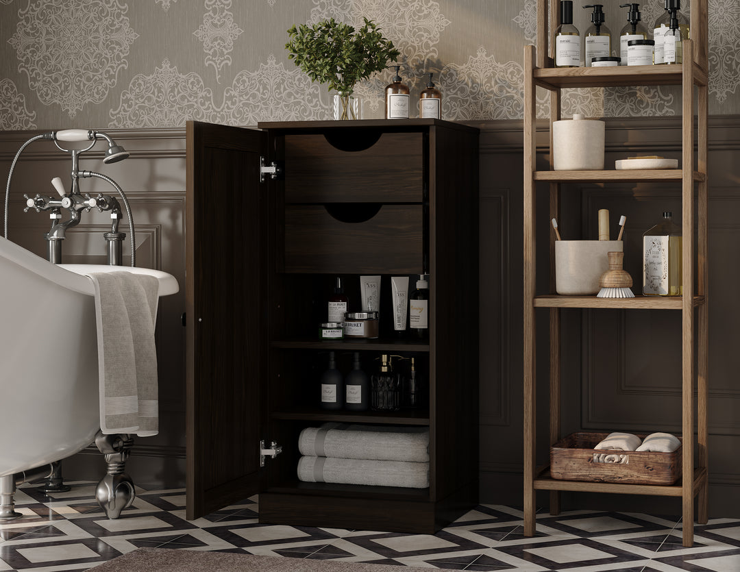 100% Solid Wood Bathroom Storage Cabinet, Shaker Door, 2 Drawers, Adjustable Shelves, 16.5" Wide, 35.75" Tall