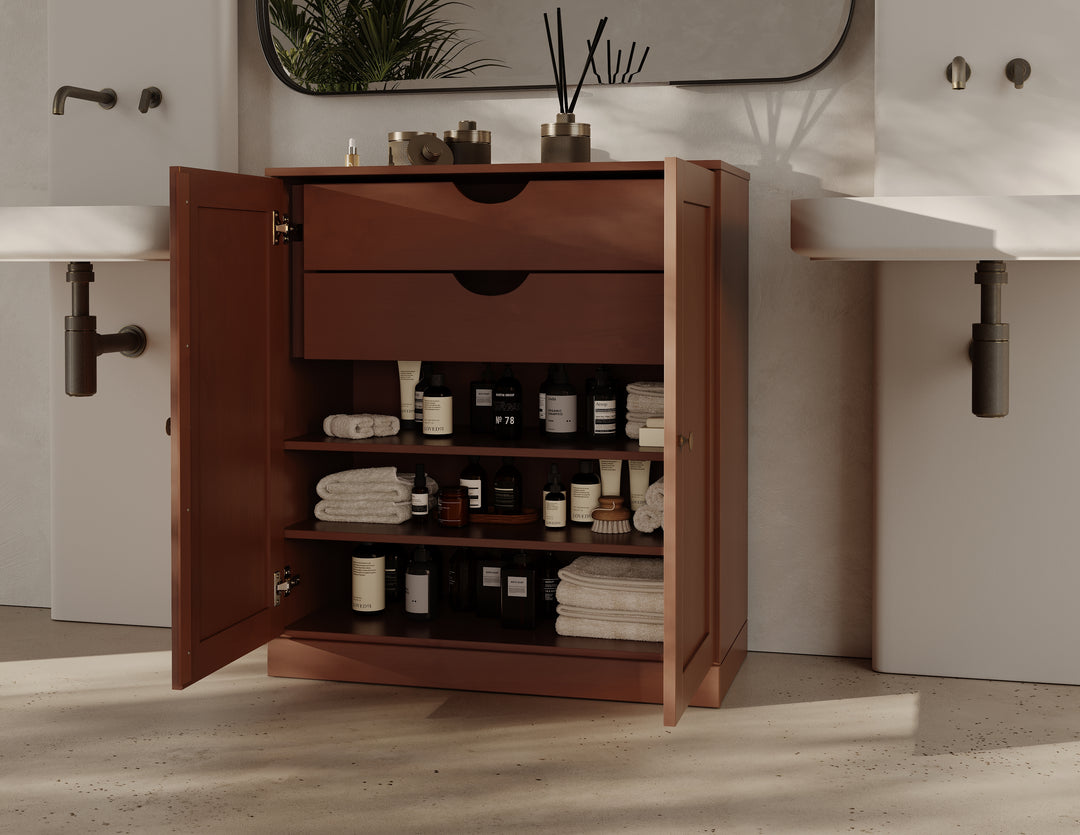 100% Solid Wood 32" Bathroom Cabinet with Shaker Wood Doors, 2-Drawers