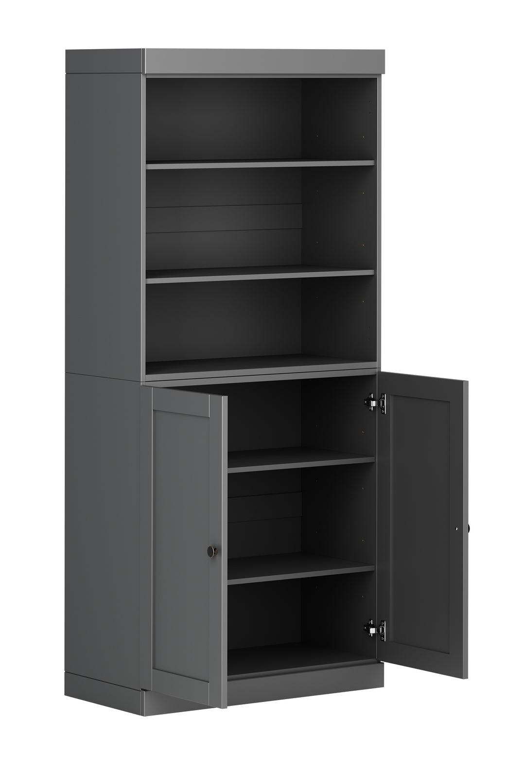 100% Solid Wood 6-Shelf 32" Bookcase Cabinet, 2 Solid Shaker Wood Doors, Adjustable Shelves