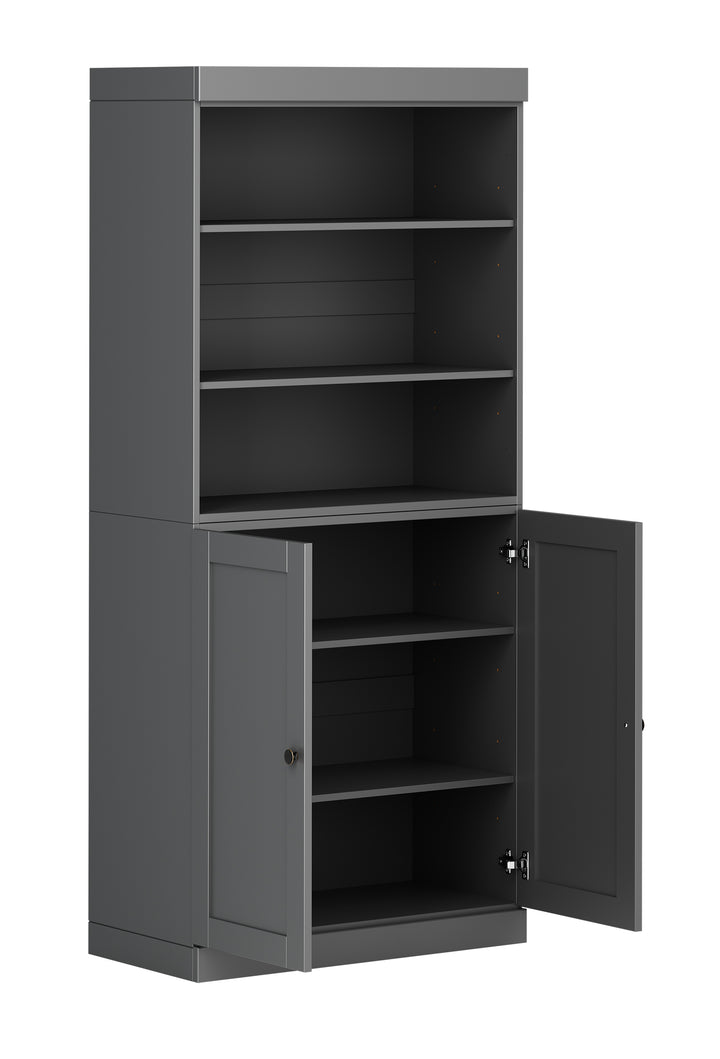 100% Solid Wood 6-Shelf 32" Bookcase Cabinet, 2 Solid Shaker Wood Doors, Adjustable Shelves