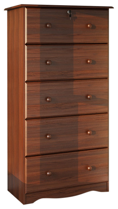 100% Solid Wood 5-Jumbo Drawer Chest with Lock