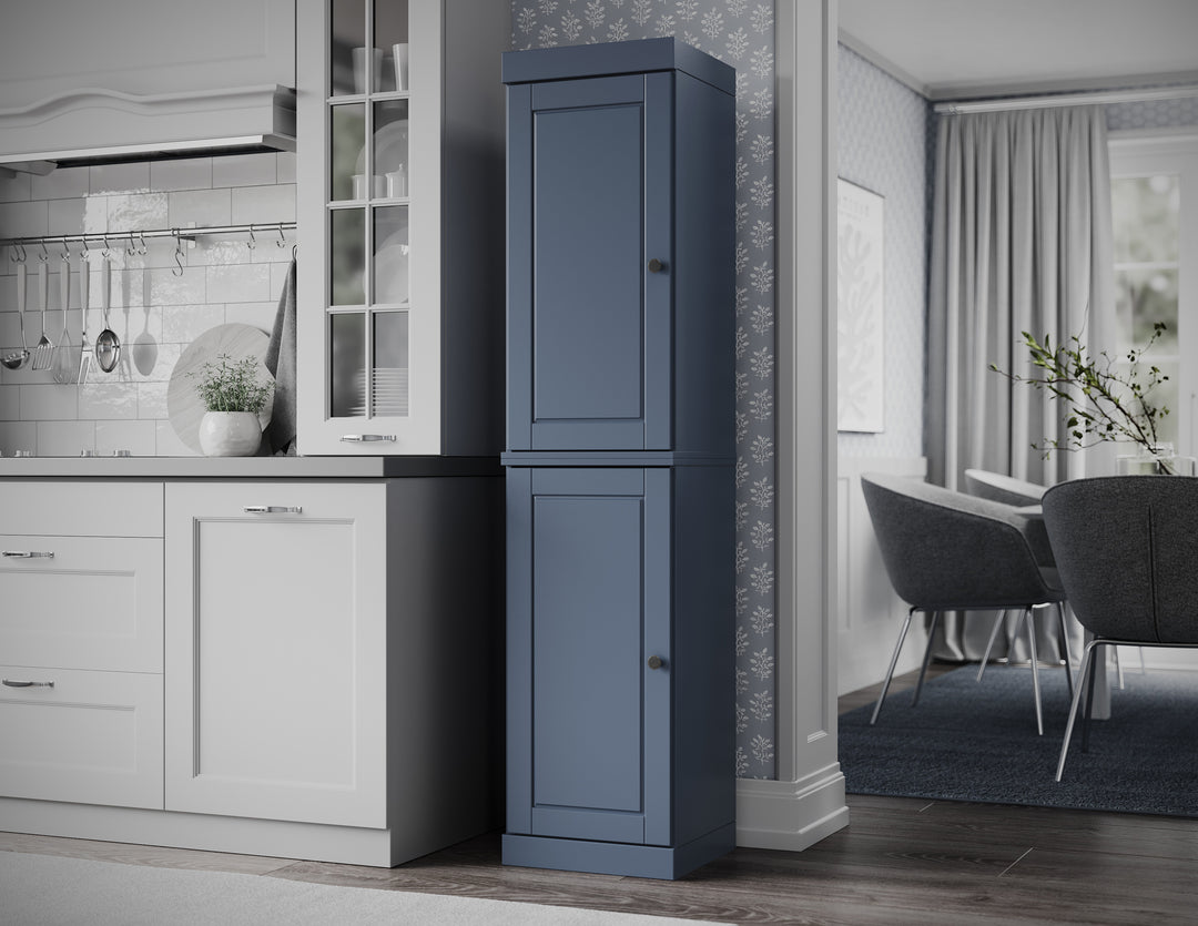 100% Solid Wood 16.5" Pantry Cabinet, 2 Raised Panel Wood Doors