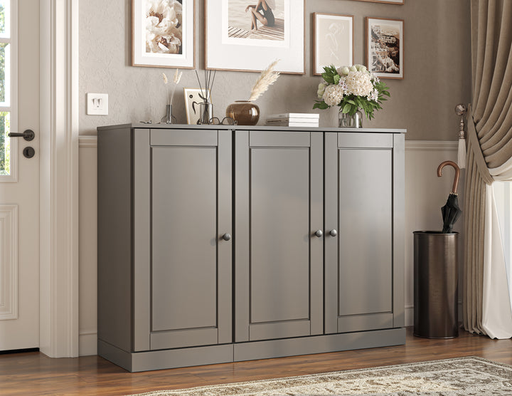 100% Solid Wood Shoe Storage Cabinet with Raised Panel Doors, Adjustable Shelves, Space Saving Modular Entryway Organizer, 48.5" W x 35.75" H