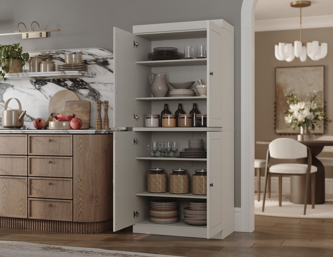 100% Solid Wood Kitchen Pantry Cabinet, Tall Freestanding Modular Storage with Raised Panel Doors, Adjustable Shelves, 32" W x 71.5" H