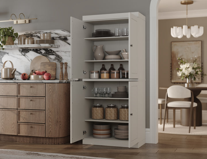 100% Solid Wood Kitchen Pantry Cabinet, Tall Freestanding Modular Storage with Raised Panel Doors, Adjustable Shelves, 32" W x 71.5" H