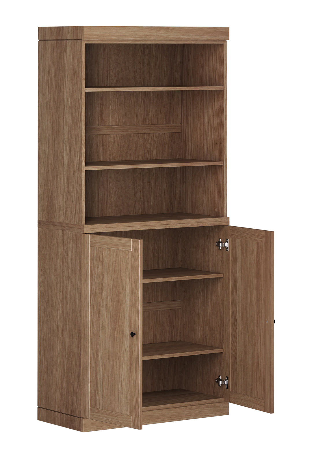 Premium 100% Solid European Oak Hardwood 6-Shelf Modular Bookcase with Bottom Shaker Doors – 32" Wide, 71.5" Tall