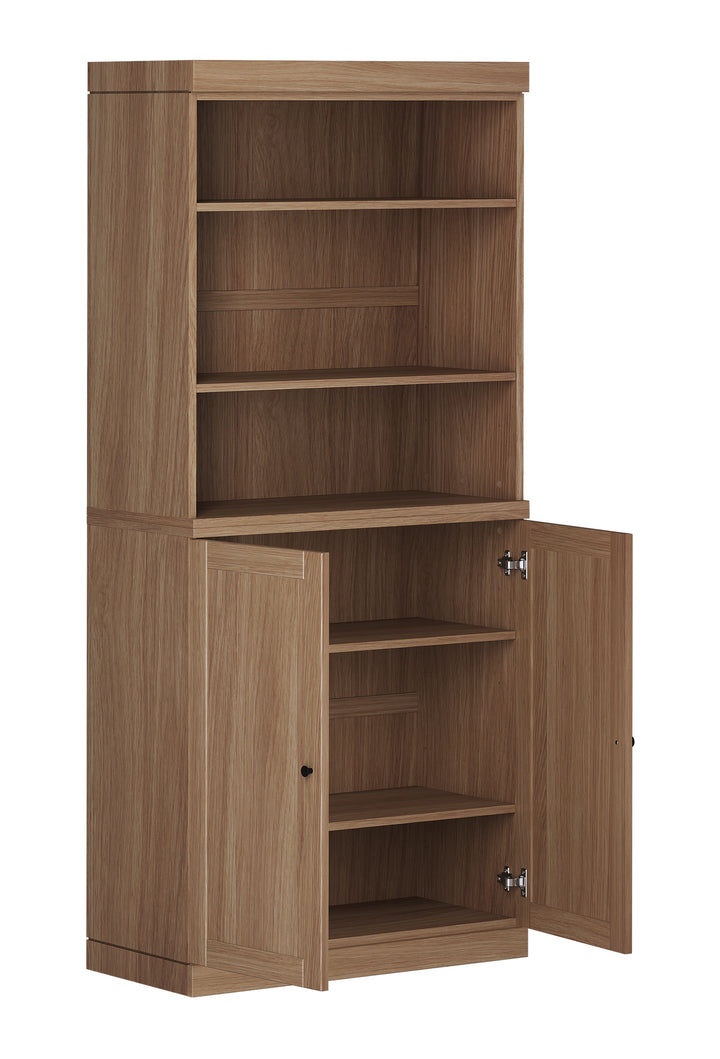 Premium 100% Solid European Oak Hardwood 6-Shelf Modular Bookcase with Bottom Shaker Doors – 32" Wide, 71.5" Tall