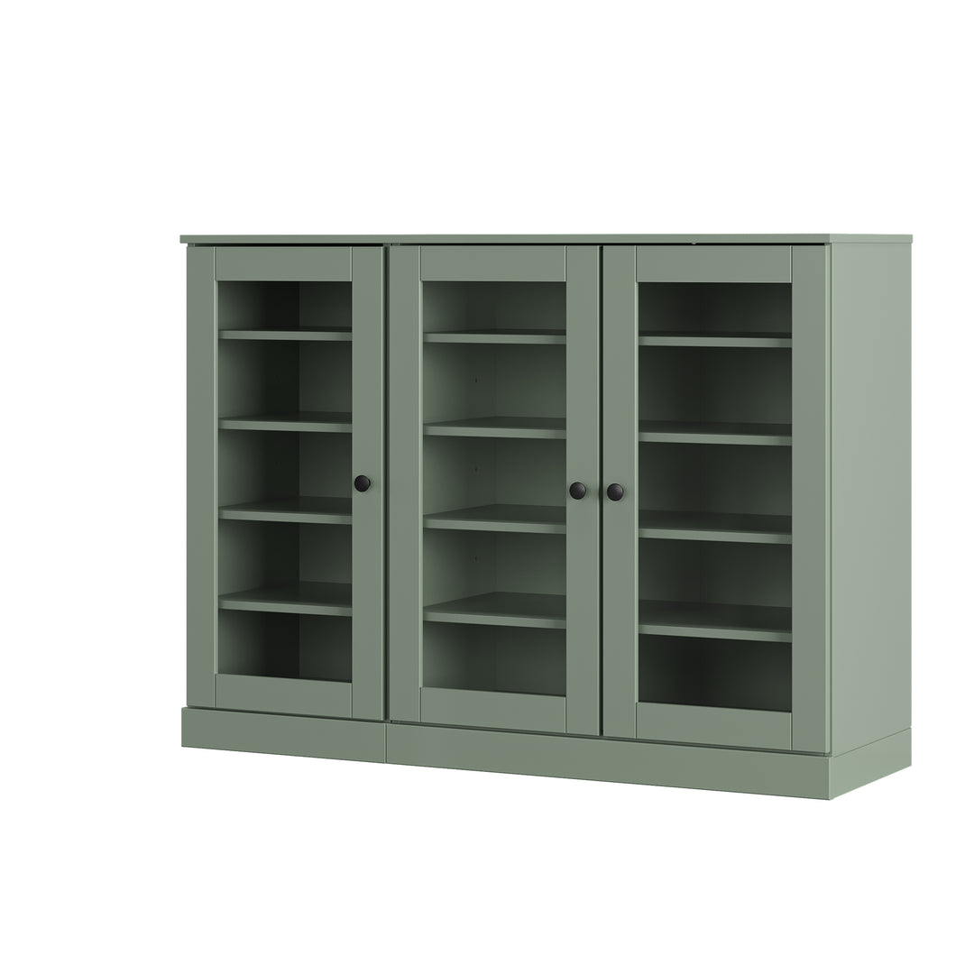 100% Solid Wood Glass Door Shoe Storage Cabinet, Adjustable Shelves, Space Saving Modular Entryway Organizer, 48.5" W x 35.75" H