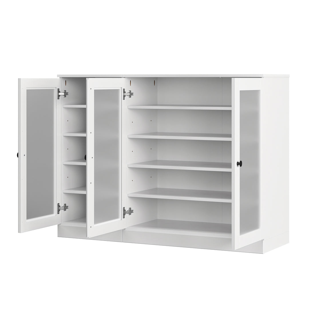100% Solid Wood Frosted Glass Door Shoe Storage Cabinet, Adjustable Shelves, Space Saving Modular Entryway Organizer, 48.5" W x 35.75" H