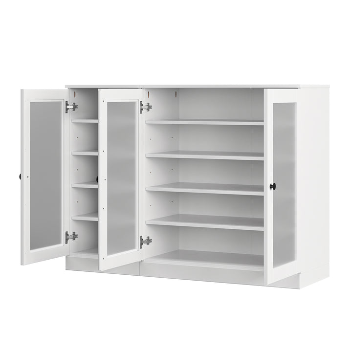 100% Solid Wood Frosted Glass Door Shoe Storage Cabinet, Adjustable Shelves, Space Saving Modular Entryway Organizer, 48.5" W x 35.75" H