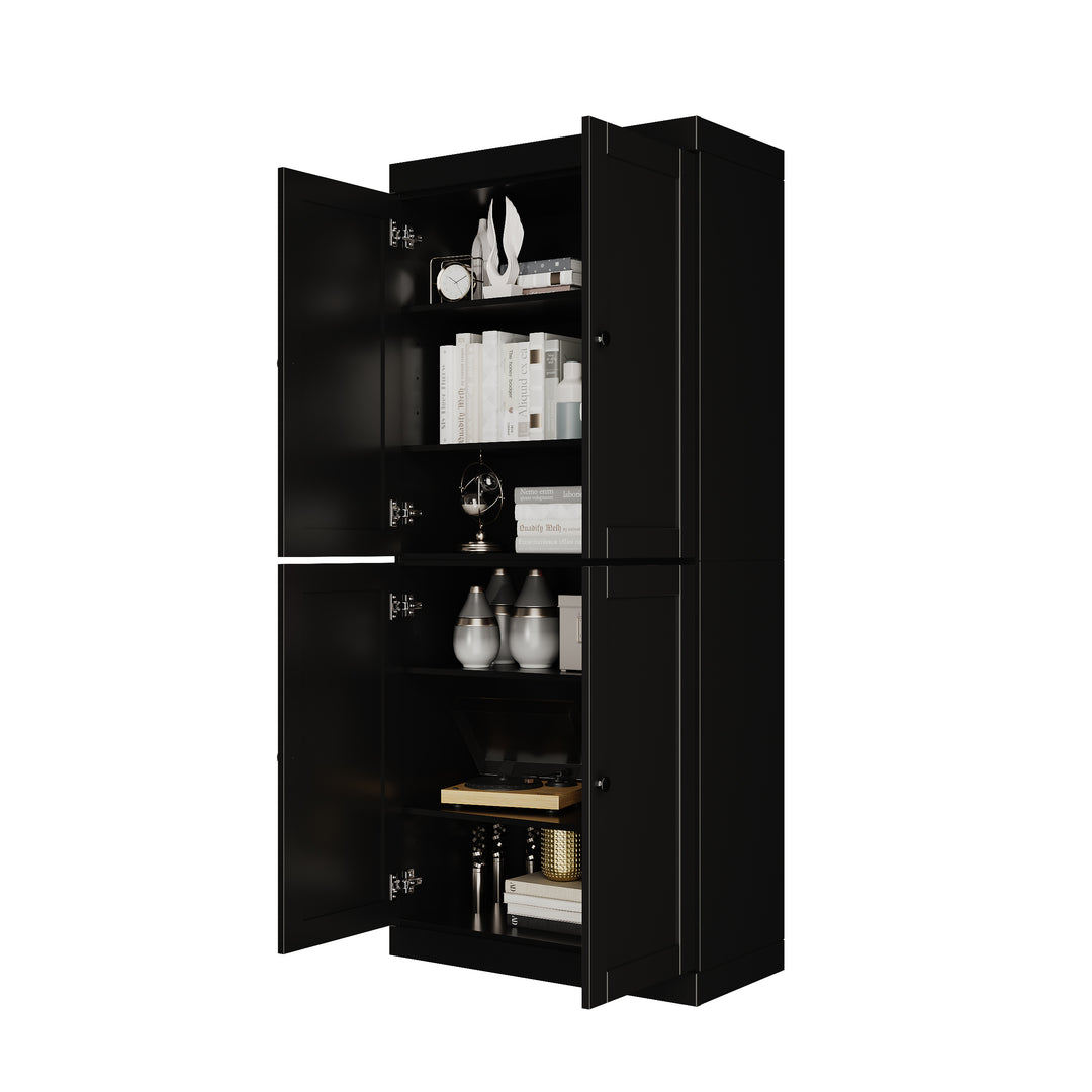 100% Solid Wood 6-Shelf 32" Bookcase, Shaker Wood Doors, Adjustable Shelves