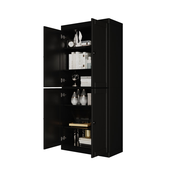 100% Solid Wood 6-Shelf 32" Bookcase, Shaker Wood Doors, Adjustable Shelves