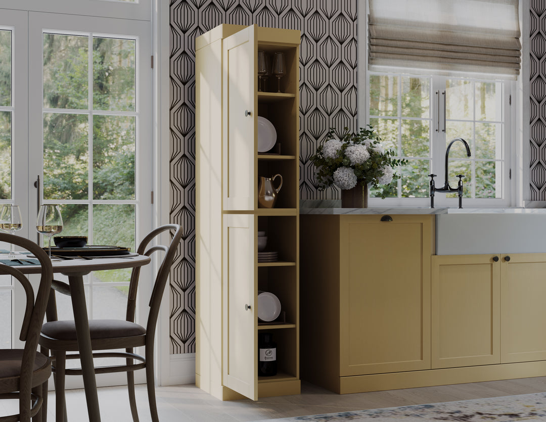 100% Solid Wood 16.5" Pantry Cabinet, 2 Shaker Wood Doors