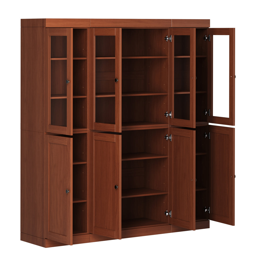 100% Solid Wood 65" China Pantry Cabinet, 4 Clear Glass, 4 Shaker Wood Doors