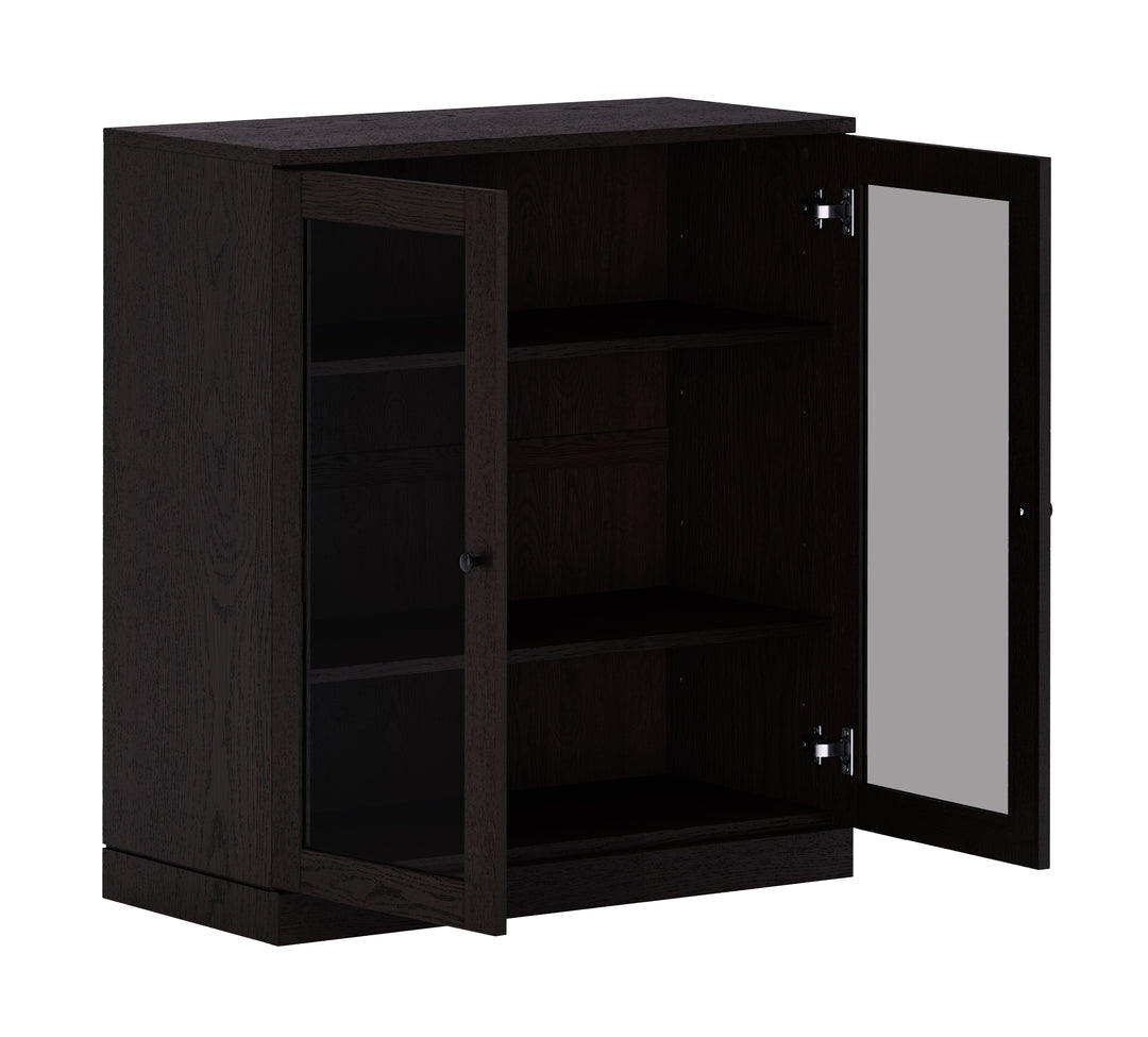 Premium 100% Solid European Oak Hardwood 3-Shelf Modular Bookcase with Tinted Glass Doors – 32" Wide, 35.75" Tall