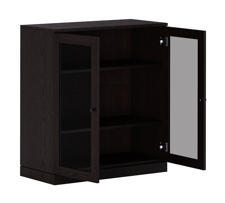 Premium 100% Solid European Oak Hardwood 3-Shelf Modular Bookcase with Tinted Glass Doors – 32" Wide, 35.75" Tall