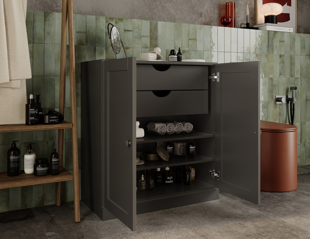 100% Solid Wood 32" Bathroom Cabinet with Shaker Wood Doors, 2-Drawers