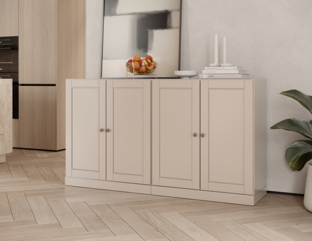 100% Solid Wood 64" Sideboard, Raised Panel Wood Doors, 4 Drawers, Adjustable Shelves