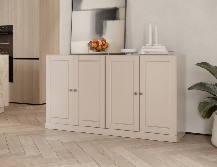 100% Solid Wood 64" Sideboard, Raised Panel Wood Doors, 4 Drawers, Adjustable Shelves