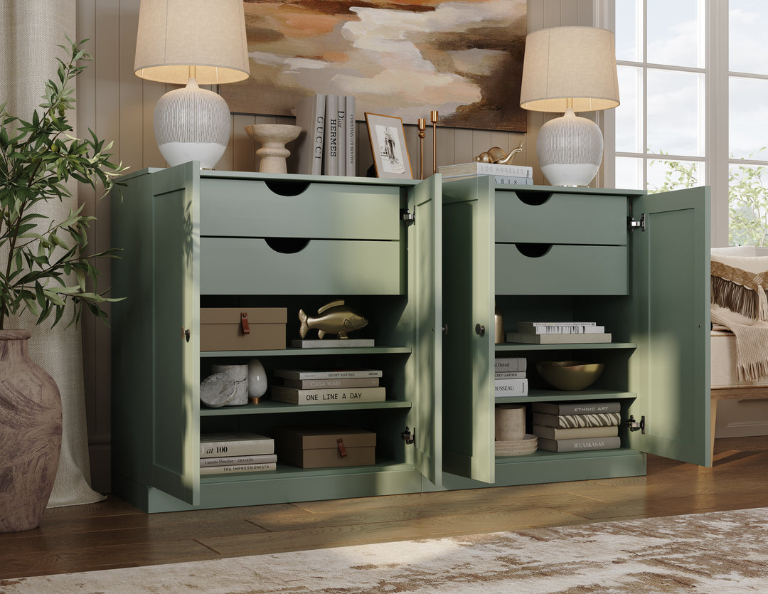 100% Solid Brazilian Pine Wood 64" Sideboard with Shaker Doors, 4-Drawers and Adjustable Shelves