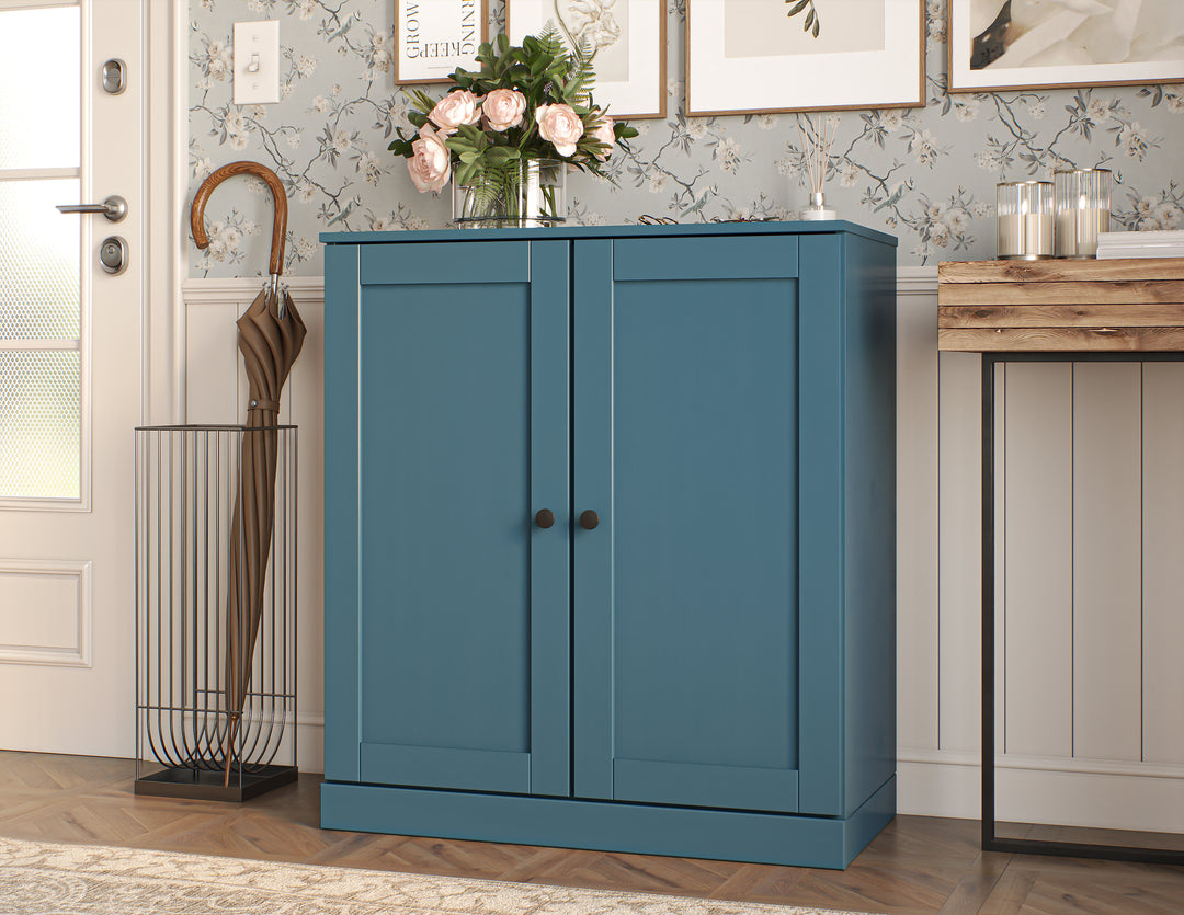 100% Solid Wood Shoe Storage Cabinet with Shaker Doors, Adjustable Shelves, Space Saving Stackable Entryway Organizer, 32" W x 35.75" H