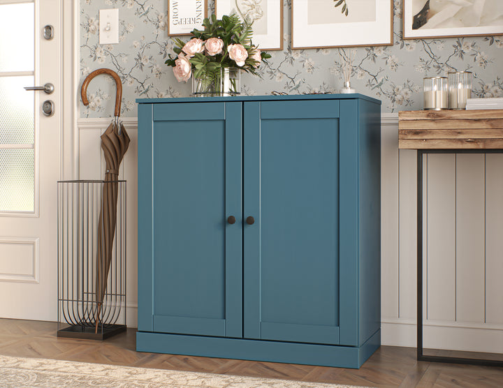 100% Solid Wood Shoe Storage Cabinet with Shaker Doors, Adjustable Shelves, Space Saving Stackable Entryway Organizer, 32" W x 35.75" H