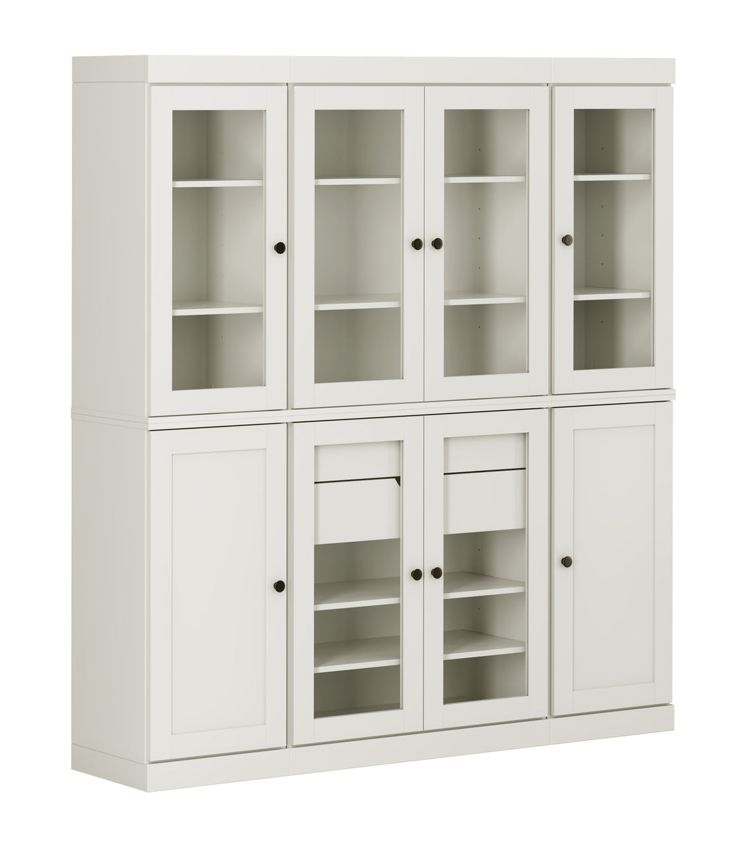 100% Solid Wood Kitchen Pantry Cabinet, Tall Freestanding Modular Storage with Glass & Shaker Doors & 2 Drawers, Adjustable Shelves, 65" W x 71.5" H