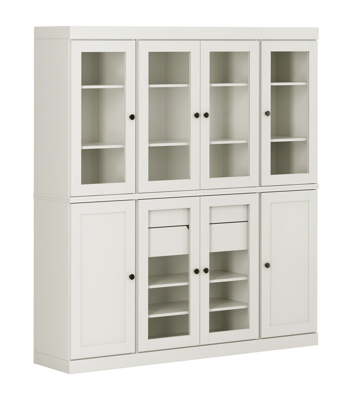 100% Solid Wood Kitchen Pantry Cabinet, Tall Freestanding Modular Storage with Glass & Shaker Doors & 2 Drawers, Adjustable Shelves, 65" W x 71.5" H