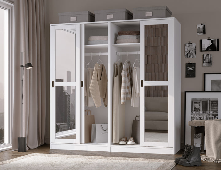 100% Solid Brazilian Pine Wood 4-Sliding Wardrobe with Mirrored Doors