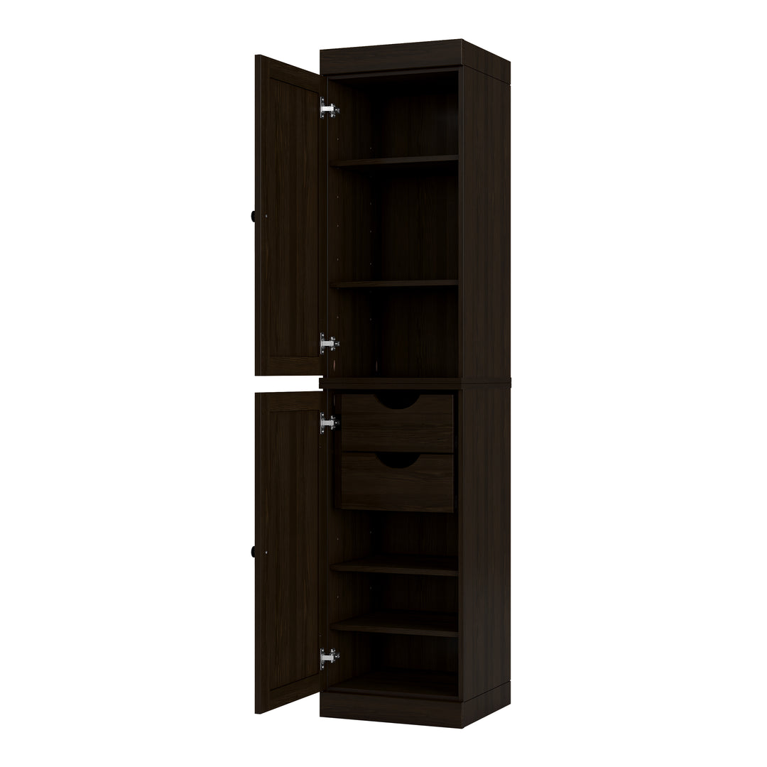 100% Solid Wood Bathroom Storage Cabinet, Shaker Doors, 2 Drawers, Adjustable Shelves, 16.5" Wide, 71.5" Tall