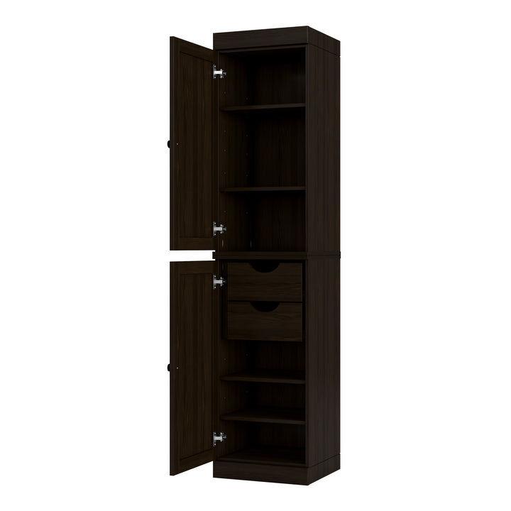 100% Solid Wood Bathroom Storage Cabinet, Shaker Doors, 2 Drawers, Adjustable Shelves, 16.5" Wide, 71.5" Tall
