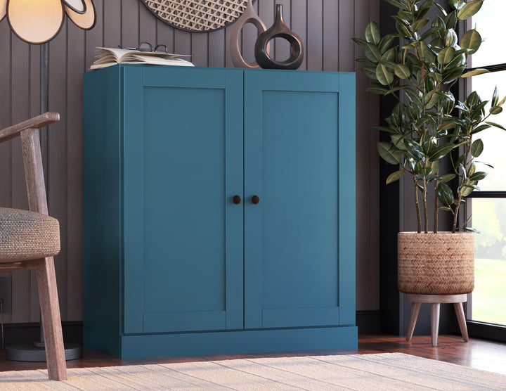 100% Solid Wood 3-Shelf 32" Bookcase, 2 Shaker Wood Doors, Adjustable Shelves