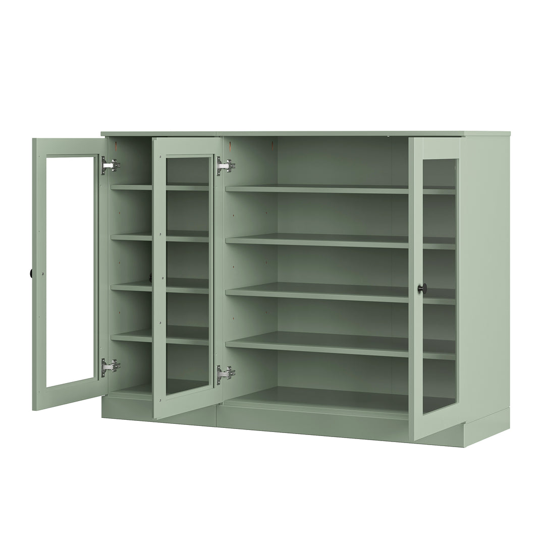 100% Solid Wood Glass Door Shoe Storage Cabinet, Adjustable Shelves, Space Saving Modular Entryway Organizer, 48.5" W x 35.75" H
