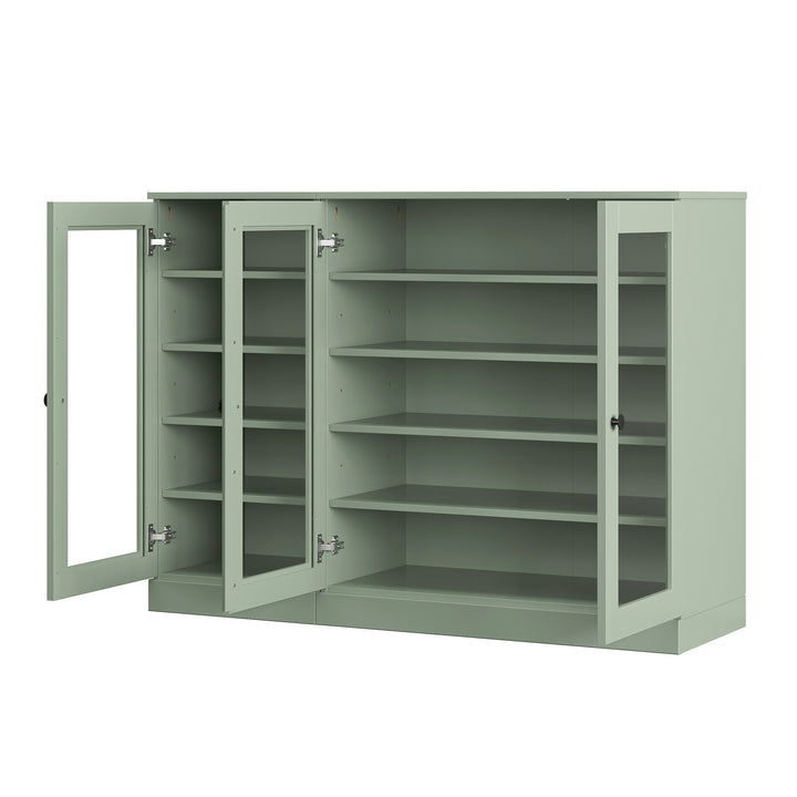 100% Solid Wood Glass Door Shoe Storage Cabinet, Adjustable Shelves, Space Saving Modular Entryway Organizer, 48.5" W x 35.75" H